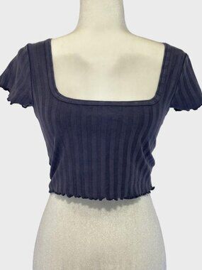 Offline by Aerie Ribbed Cropped Tee Top Purple Blue Size M NWT Minimalist